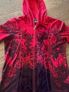 Style & Co Red Ombre Floral Velour Full Zip Hoodie Size L